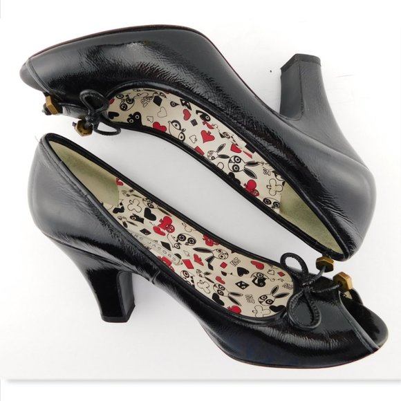 MARC JACOBS Logo Bow Black Patent Open Toe Pump 40 - Picture 4 of 8